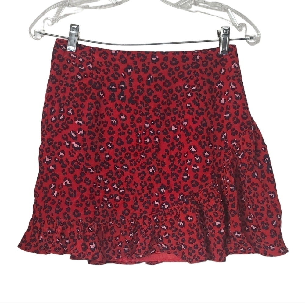 Lovers + Friends Lena Sahara Cheetah Animal Print Mini Red Black Skirt XS